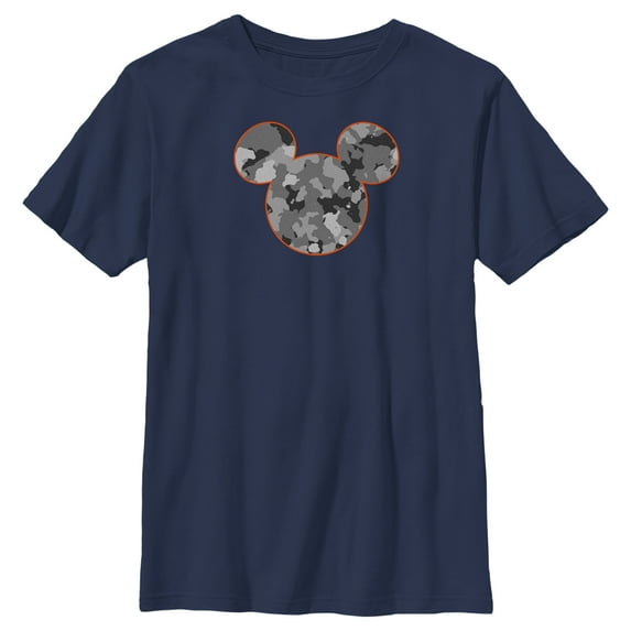 Boy's Mickey & Friends Gray Camo Mickey Mouse Logo Graphic Tee Navy Blue X Small