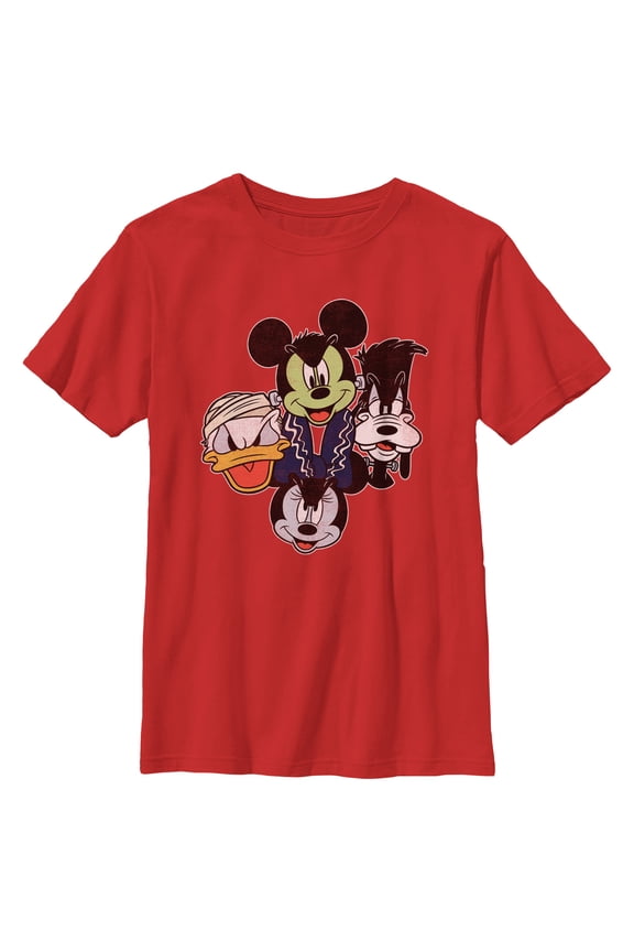 Boy's Mickey & Friends Halloween Group Faces  Graphic Tee Red Large