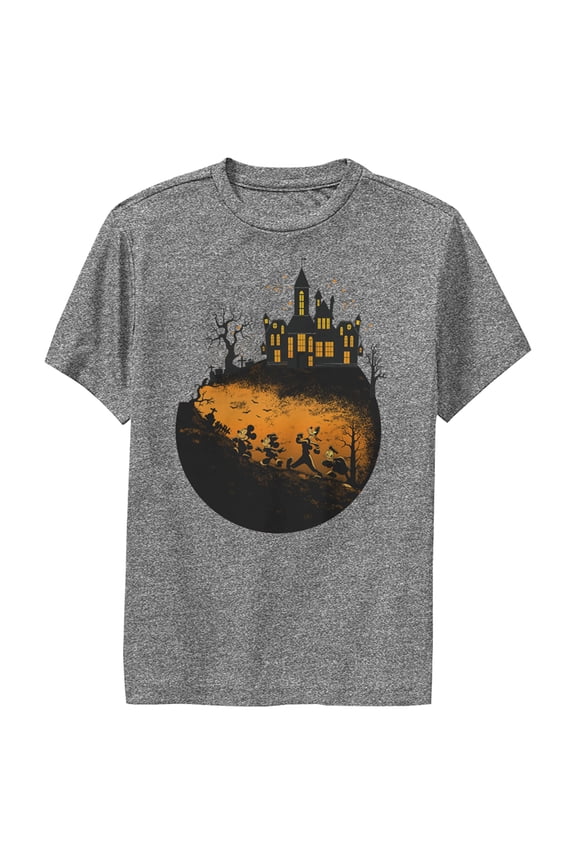Boy's Mickey & Friends Halloween Haunted Mansion Performance Graphic Tee Charcoal Heather X Large