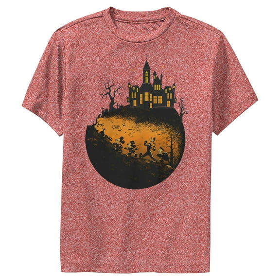 Boy's Mickey & Friends Halloween Haunted Mansion Performance Graphic Tee Red Heather Large
