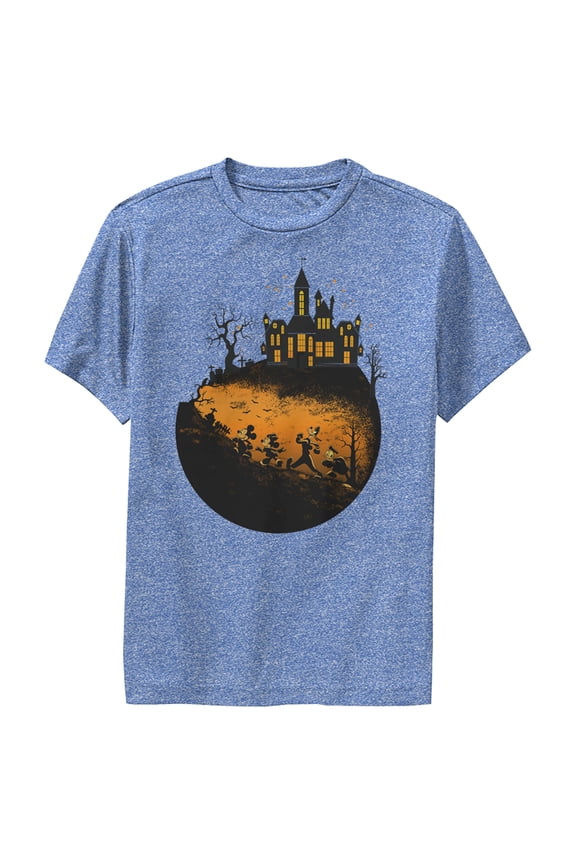 Boy's Mickey & Friends Halloween Haunted Mansion Performance Graphic Tee Royal Blue Heather Small