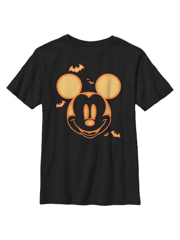 Boy's Mickey & Friends Halloween Pumpkin Face Graphic Tee Black Medium