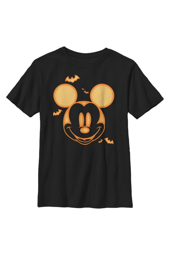 Boys' Husky Mickey & Friends Halloween Pumpkin Face Graphic Tee Black X Large