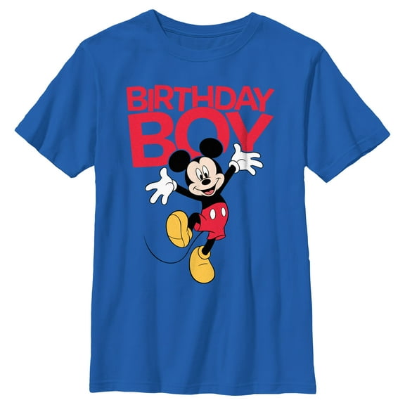 Boy's Mickey & Friends Happy Birthday Boy Graphic Tee Royal Blue Medium