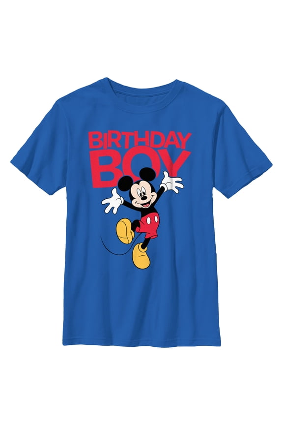 Boy's Mickey & Friends Happy Birthday Boy Graphic Tee Royal Blue Small