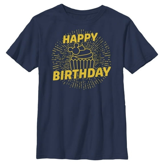 Boy's Mickey & Friends Happy Birthday Cupcake Graphic Tee Navy Blue X Large
