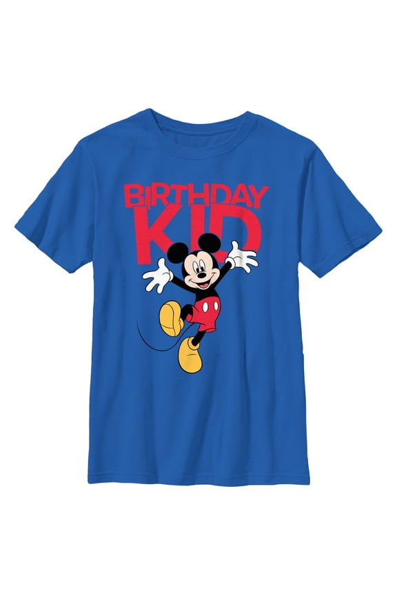 Boy's Mickey & Friends Happy Birthday Kid Graphic Tee Royal Blue Large
