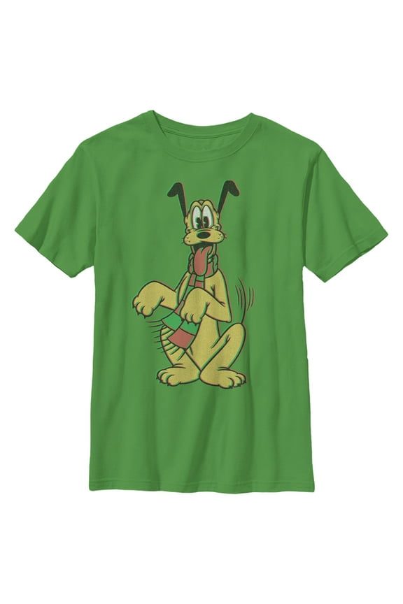 Boy's Mickey & Friends Happy Tail Pluto Holiday Graphic Tee Kelly Green Medium
