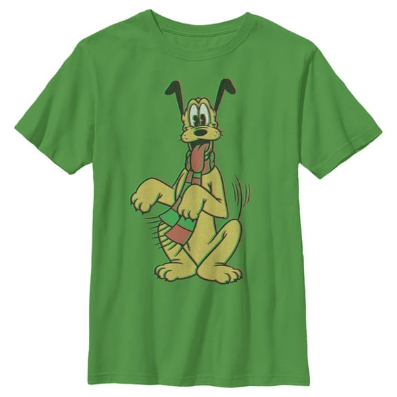 Boy's Mickey & Friends Happy Tail Pluto Holiday  Graphic Tee Kelly Green X Small