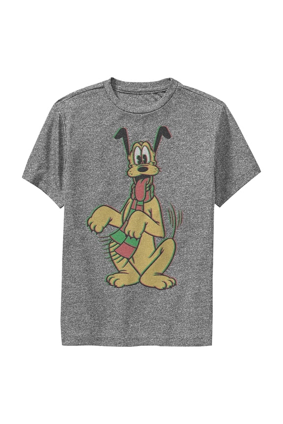 Boy's Mickey & Friends Happy Tail Pluto Holiday Performance Graphic Tee Charcoal Heather Medium