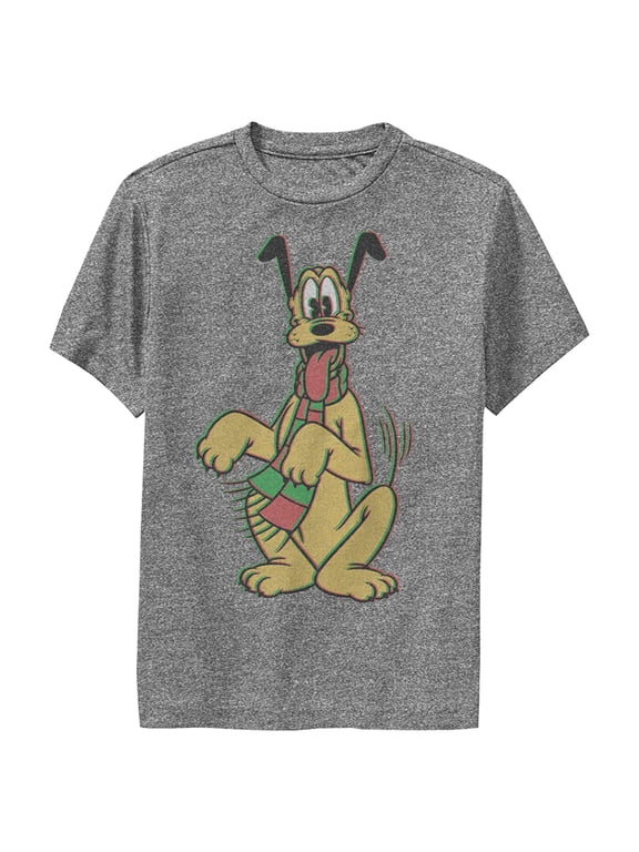 Boy's Mickey & Friends Happy Tail Pluto Holiday Performance Graphic Tee Charcoal Heather Small