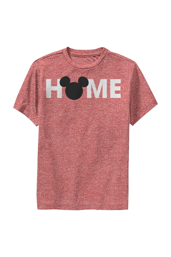 Boy's Mickey & Friends Home Mickey Mouse Logo  Performance Graphic Tee Red Heather Large