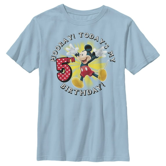 Boy's Mickey & Friends Hooray It's My 5th Birthday Graphic Tee Light Blue Large