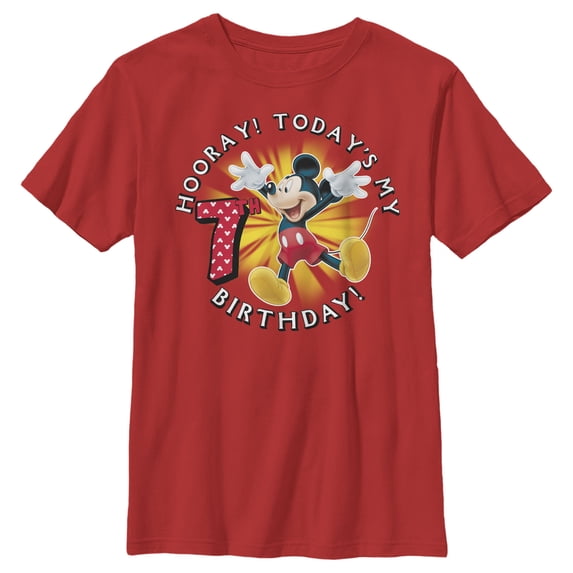 Boy's Mickey & Friends Hooray It's My 7th Birthday Graphic Tee Red Large