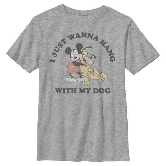 Boy's Mickey & Friends I Just Wanna Hang with my Dog Pluto  Graphic Tee Athletic Heather Small