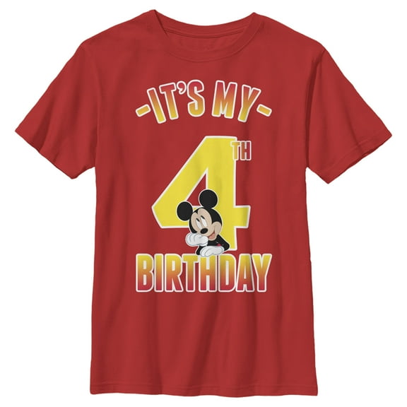 Boy's Mickey & Friends It's My 4th Birthday  Graphic Tee Red Large