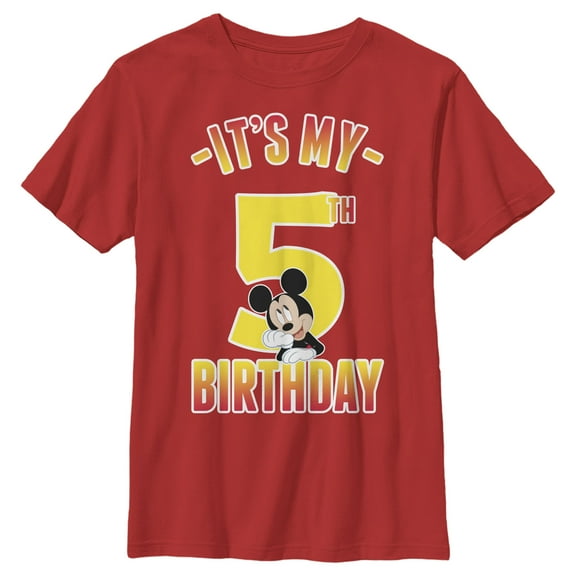 Boy's Mickey & Friends It's My 5th Birthday Graphic Tee Red Small