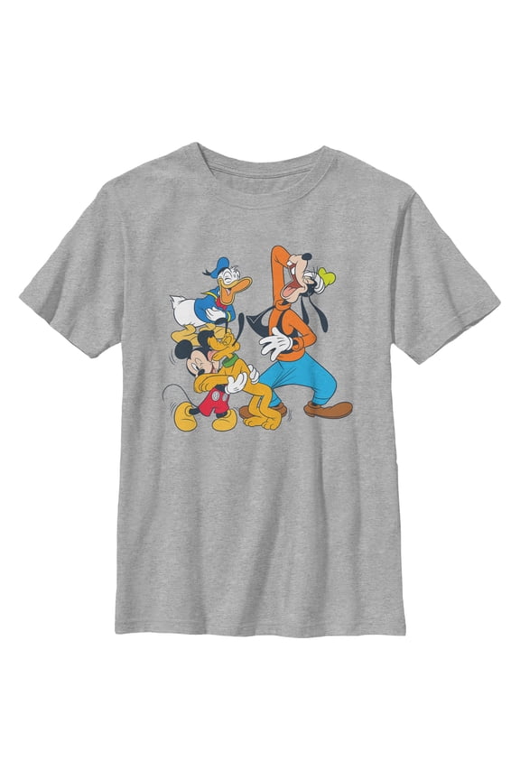 Boy's Mickey & Friends Laughing Crew Graphic Tee Athletic Heather Medium