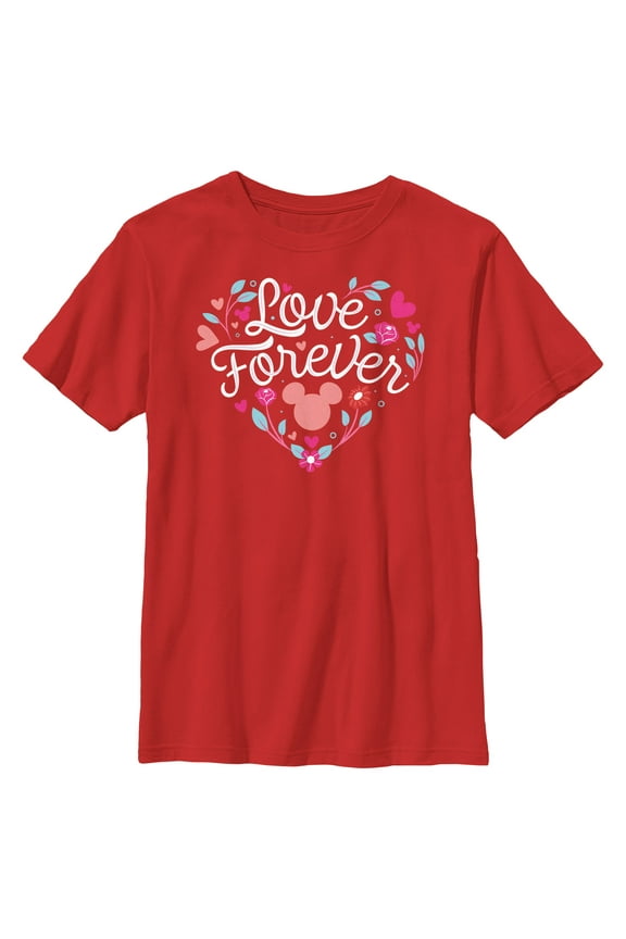 Boy's Mickey & Friends Love Forever Heart Graphic Tee Red Medium