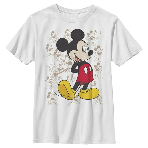 Boy's Mickey & Friends Many Retro Poses Graphic Tee White Small