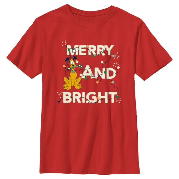 Boy's Mickey & Friends Merry and Bright Pluto  Graphic Tee Red X Large