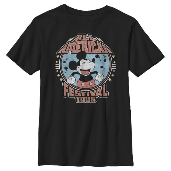 Boy's Mickey & Friends Mickey All American Festival Tour  Graphic Tee Black Small