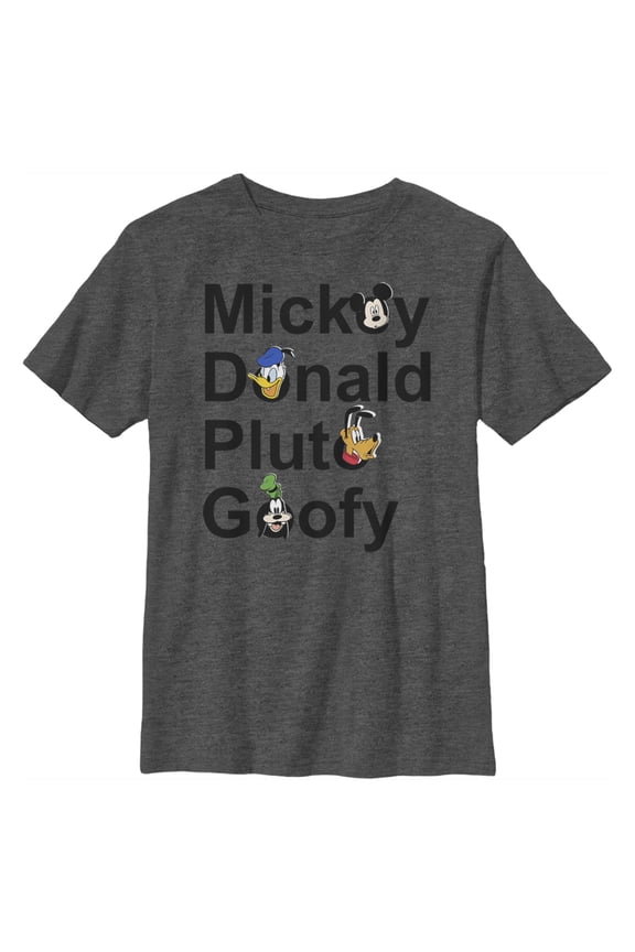 Boy's Mickey & Friends Mickey Donald Pluto Goofy Graphic Tee Charcoal Heather Medium