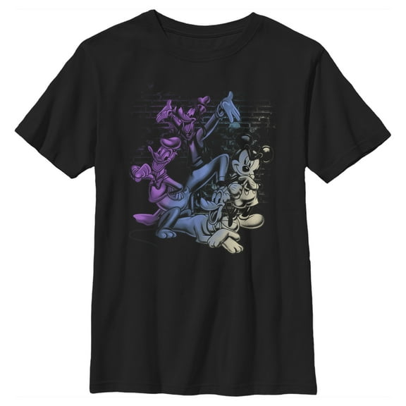 Boy's Mickey & Friends Mickey & Friends Ombre Group  Graphic Tee Black Large