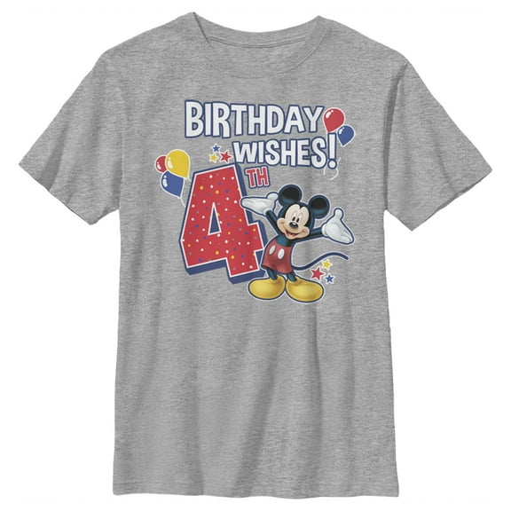 Boy's Mickey & Friends Mickey Mouse 4th Birthday Wishes  Graphic Tee Athletic Heather Medium