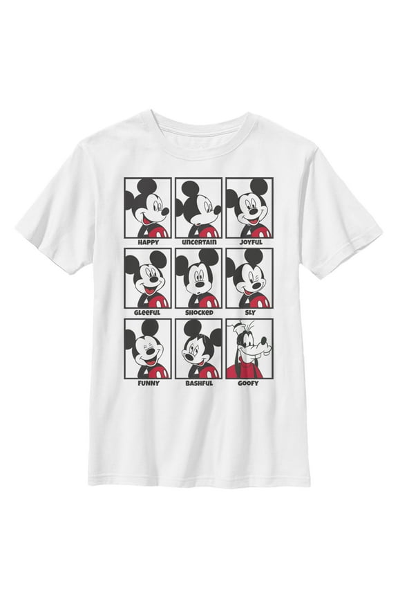 Boy's Mickey & Friends Mickey Mouse All Emotions Grid Graphic Tee White Large