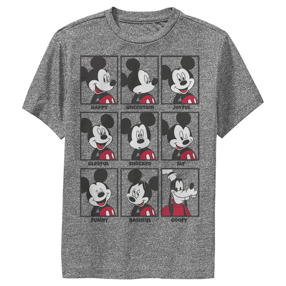 Boy's Mickey & Friends Mickey Mouse All Emotions Grid Performance Graphic Tee Charcoal Heather Small