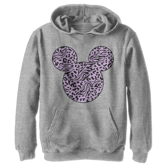 Boy's Mickey & Friends Mickey Mouse Animal Print Silhouette Pull Over Hoodie Athletic Heather Medium