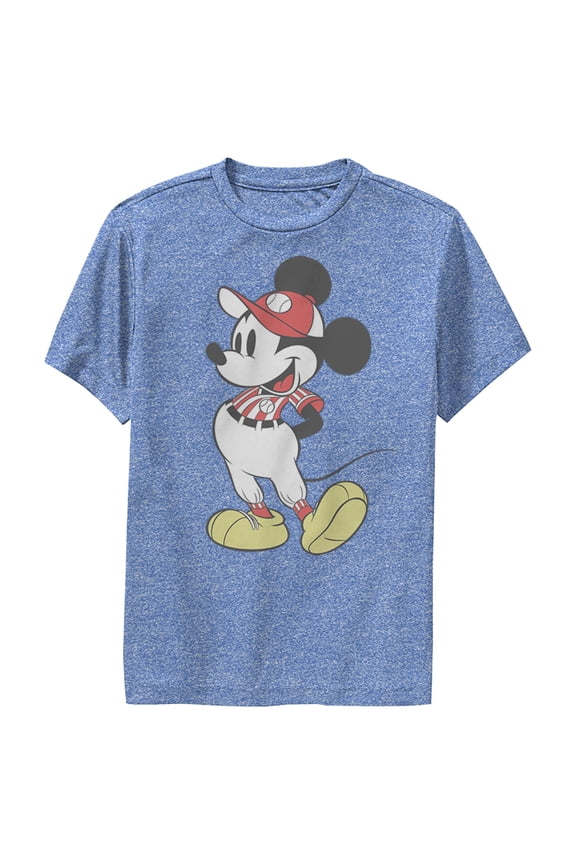 Boy's Mickey & Friends Mickey Mouse Baseball Player Performance Graphic Tee Royal Blue Heather Medium