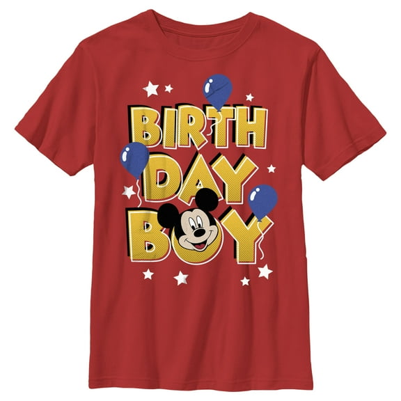 Boy's Mickey & Friends Mickey Mouse Birthday Boy Balloons  Graphic Tee Red X Large