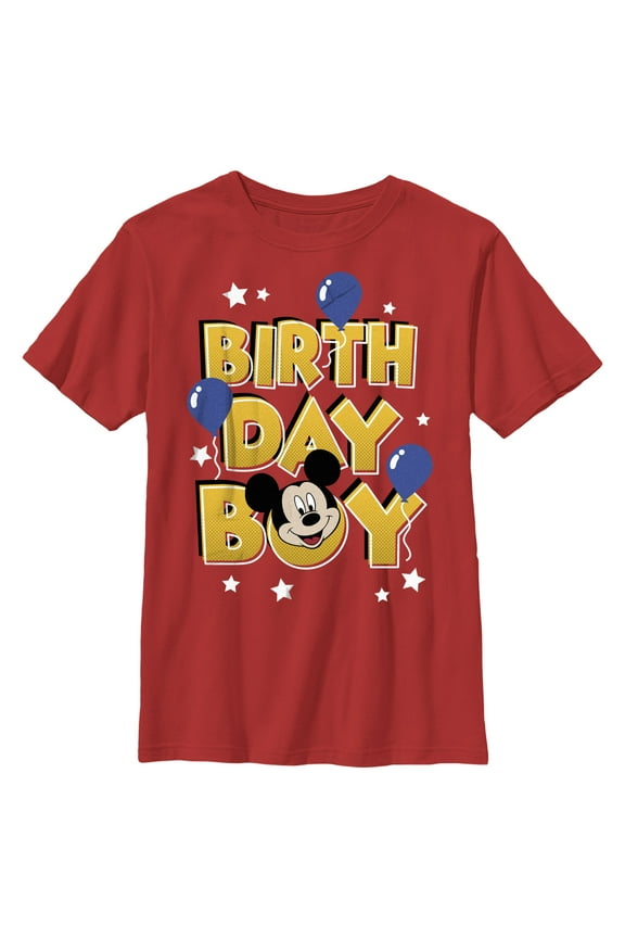 Boy's Mickey & Friends Mickey Mouse Birthday Boy Balloons Graphic Tee Red X Large