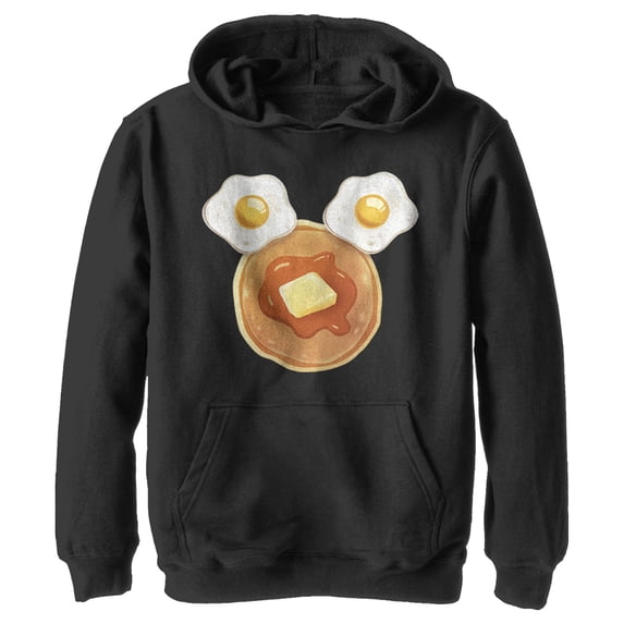 Boy's Mickey & Friends Mickey Mouse Breakfast Silhouette Pull Over Hoodie Black Medium