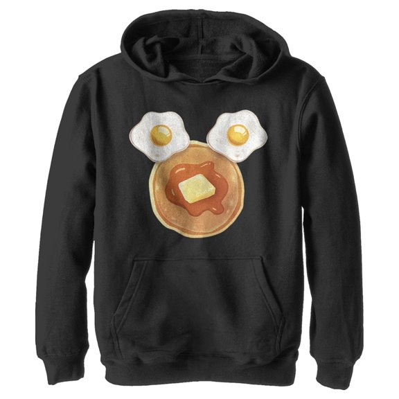 Boy's Mickey & Friends Mickey Mouse Breakfast Silhouette Pull Over Hoodie Black Medium