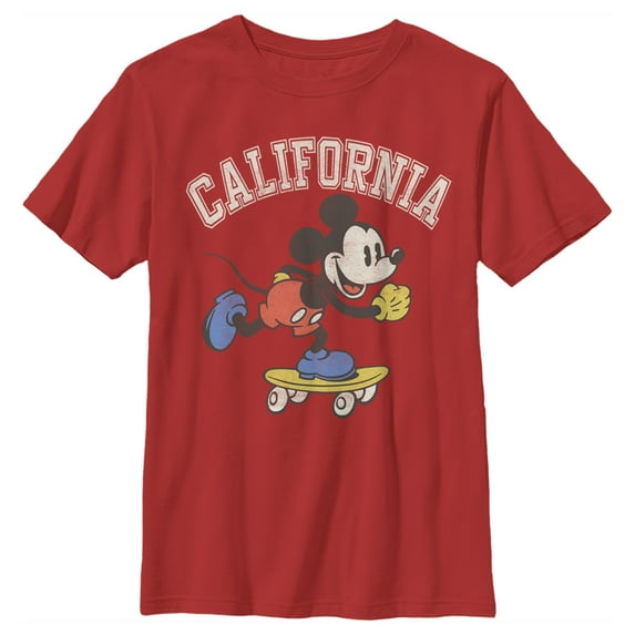 Boy's Mickey & Friends Mickey Mouse California Skateboard Graphic Tee Red Small