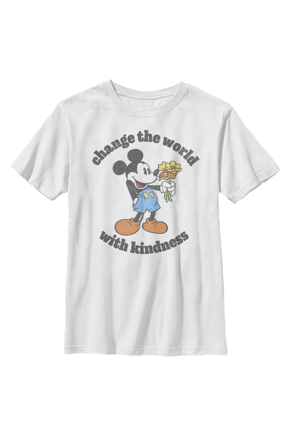 Boy's Mickey & Friends Mickey Mouse Change the World with Kindness Graphic Tee White Large
