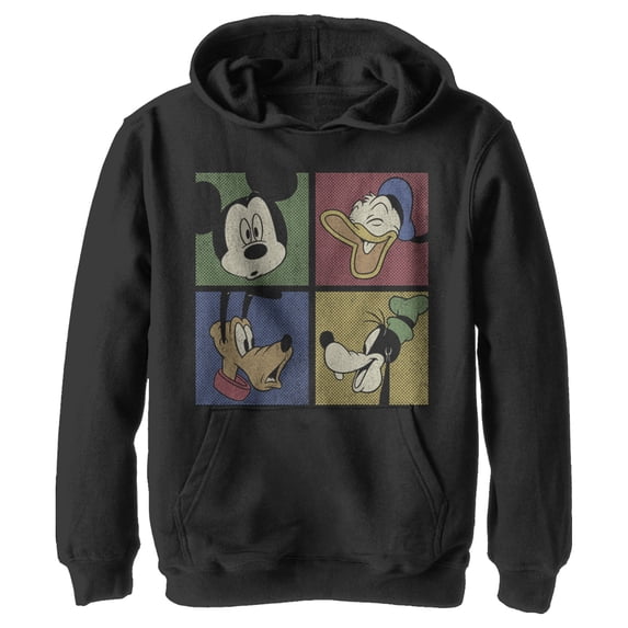 Boy's Mickey & Friends Mickey Mouse Character Square Pull Over Hoodie Black Medium