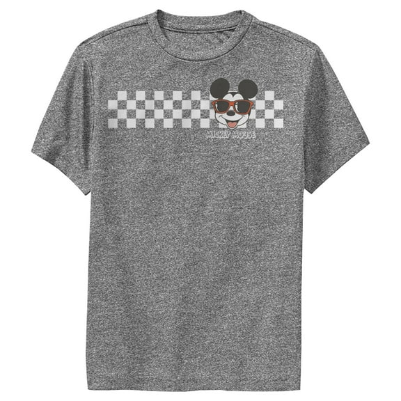 Boy's Mickey & Friends Mickey Mouse Checkers  Performance Graphic Tee Charcoal Heather Large