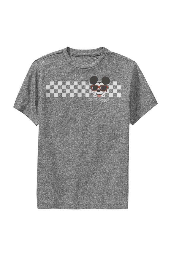 Boy's Mickey & Friends Mickey Mouse Checkers  Performance Graphic Tee Charcoal Heather Large