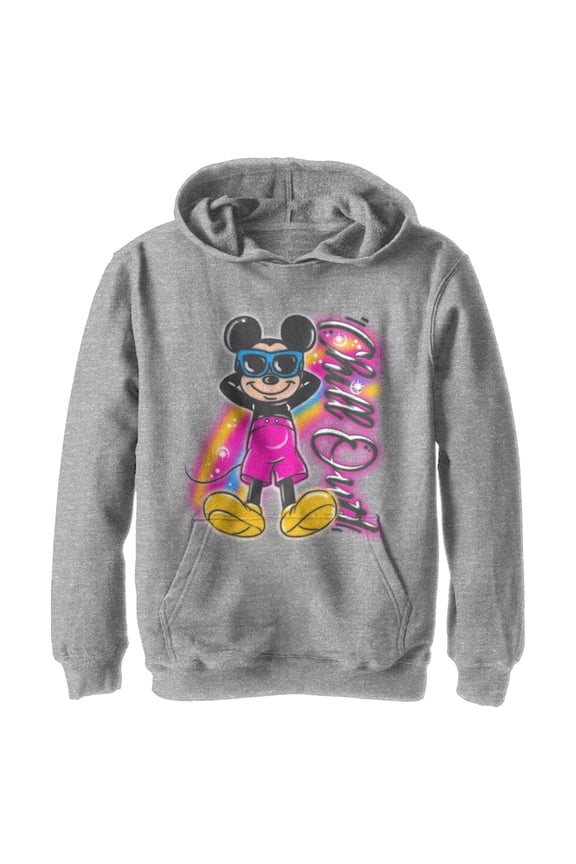 Boy's Mickey & Friends Mickey Mouse Chill Out Airbrushed Pull Over Hoodie Athletic Heather Medium