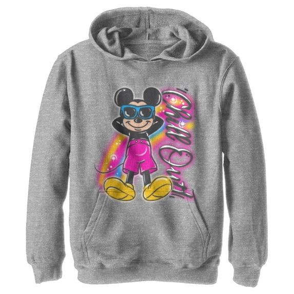 Boy's Mickey & Friends Mickey Mouse Chill Out Airbrushed Pull Over Hoodie Athletic Heather X Large