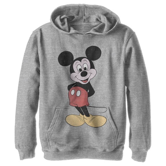 Boy's Mickey & Friends Mickey Mouse Classic Cartoon Smile Pull Over Hoodie Athletic Heather Medium