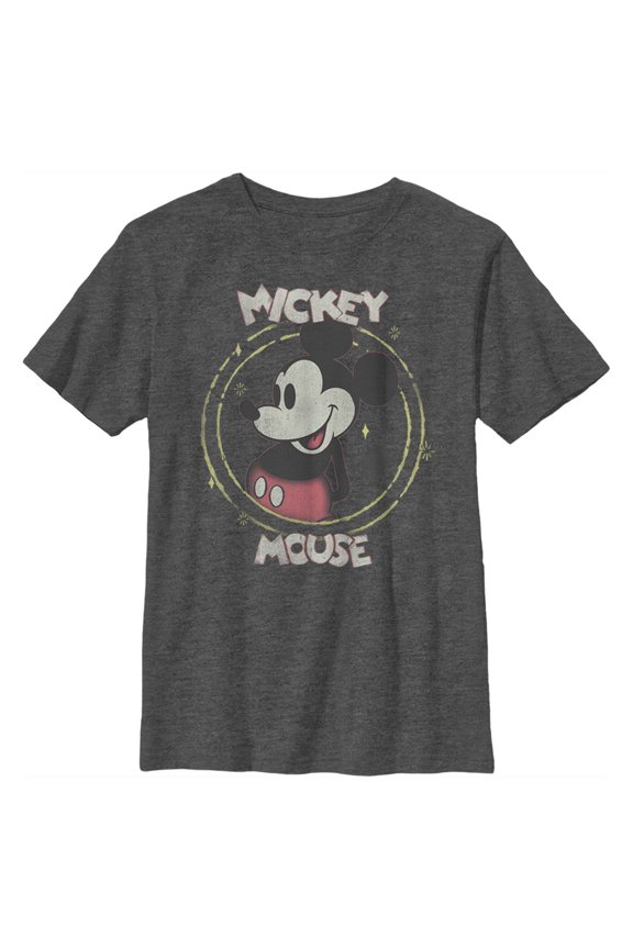 Boy's Mickey & Friends Mickey Mouse Classic Circle Distressed Graphic Tee Charcoal Heather Large