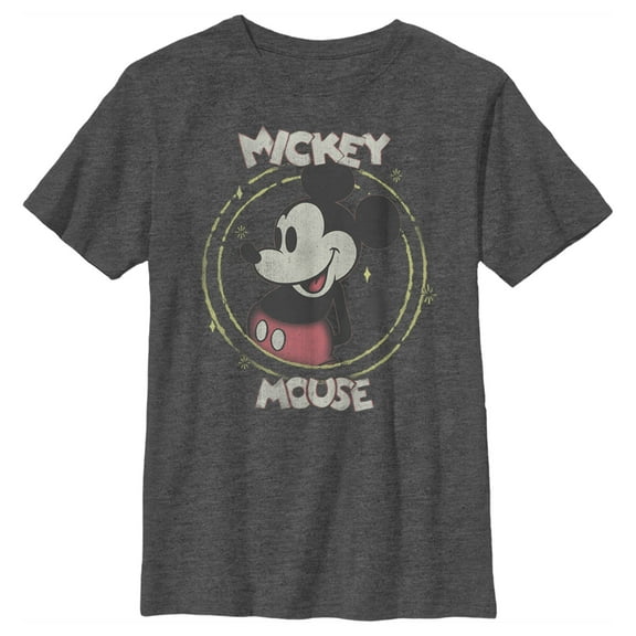 Boy's Mickey & Friends Mickey Mouse Classic Circle Distressed Graphic Tee Charcoal Heather Medium