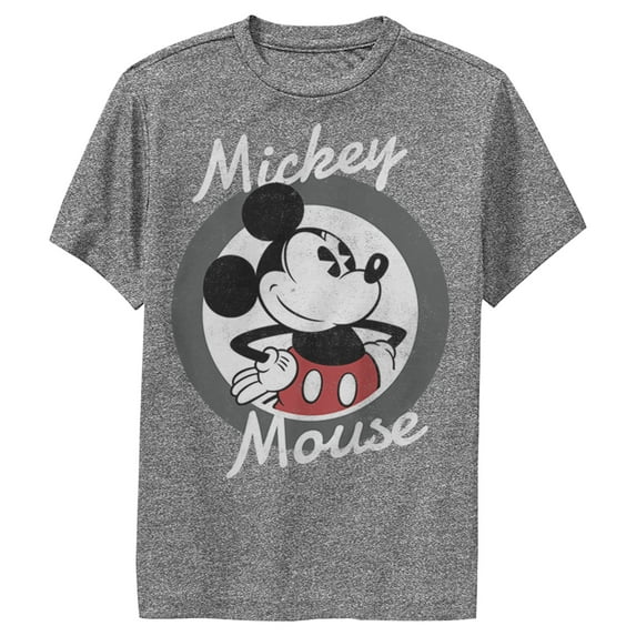 Boy's Mickey & Friends Mickey Mouse Classic Circle Performance Graphic Tee Charcoal Heather Small