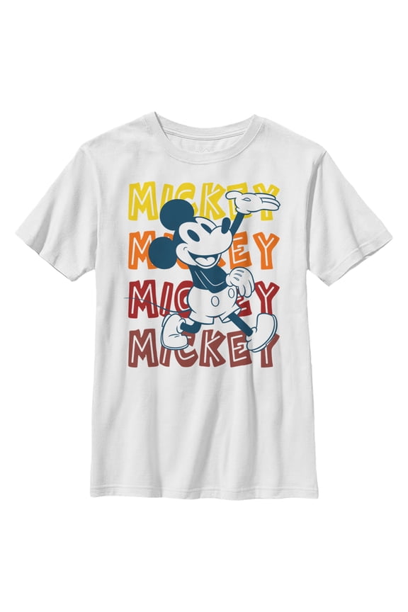 Boy's Mickey & Friends Mickey Mouse Classic Name Stack Graphic Tee White Small