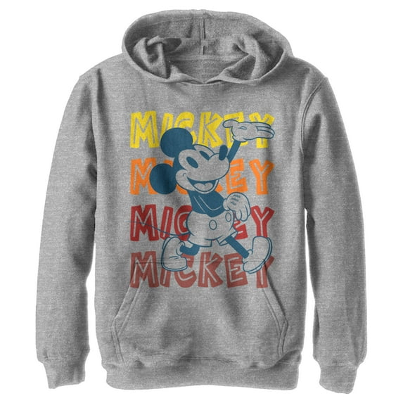 Boy's Mickey & Friends Mickey Mouse Classic Name Stack Pull Over Hoodie Athletic Heather X Large